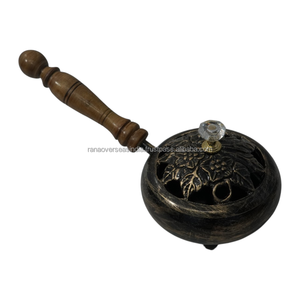 Premium Iron <b>Incense</b> Burner Decorative Floral Lid Wooden Handle Resin <b>Incense</b> <b>Holder</b> for Indoor Use - Product Image 1