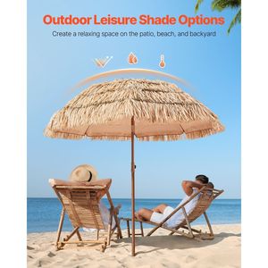 Ombrellone da Patio Tiki da 6,5 piedi con Inclinazione, Stile Hawaiano, Parasole da Spiaggia Durevole in Paglia Sintetica PP e 8 Stecche Metalliche, con Base - Product Image 2