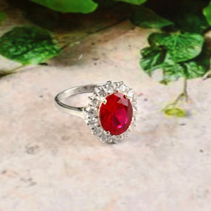 Bague de fiançailles et de mariage élégante en argent sterling 925 avec incrustation vintage de rubis cultivés en laboratoire, toutes tailles disponibles - Product Image 2