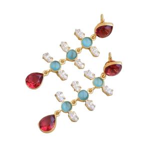 Export Brass Fashion <b>Earrings</b> Bulk Zircon Authentic Gemstone Jewelry 18K Gold Plated Finish Unique Designer Pattern Ready to - Product Image 1