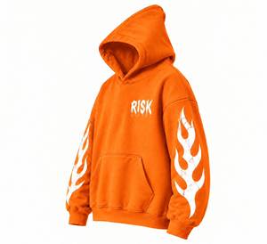 <b>Orange</b> <b>Men</b> Hooded Pullover <b>Sweatshirt</b> 100% Cotton Solid Long Heavyweight Fleece Regular Fit Streetwear Winter Casual Wear - Product Image 3