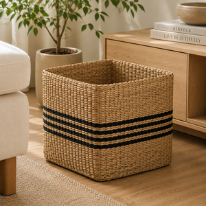 Handwoven Natural Seagrass <b>Storage</b> <b>Basket</b> with Black Stripe for Home Use Wholesale Made in Vietnam - Product Image 2