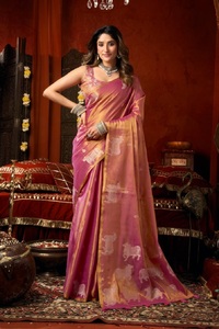 Premium All-Over Floral Weaving Banarasi <b>Tissue</b> Silk Sarees Ethnically Designed Ethnic Bandanas for <b>Wedding</b> Collections - Product Image 1