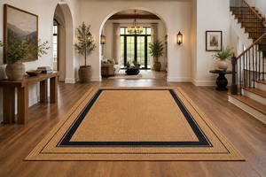 Natural Tan Jute Area <b>Rug</b> Handwoven with Black Border Farmhouse Boho <b>Rustic</b> Living Room Hall Natural Fiber Floor Carpet - Product Image 2