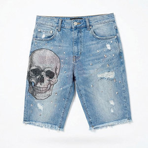 Pantalones Cortos de Mezclilla con Cristales y Pedrería para Hombre, de Alta Calidad, a la Moda, Personalizados, Venta al Por Mayor - Product Image 1