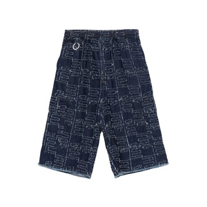 <b>Men's</b> Embroidered Grid <b>Pattern</b> Denim Jorts Custom Logo Luxury Streetwear <b>Men's</b> <b>Shorts</b> with Elastic Waist OEM Vendor Manufacturer - Product Image 1