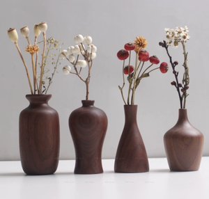 Porta Flores de Madera Natural, Decoración de Mesa, Botella de Madera para Flores, Maceta con Diseño de Bambú - Product Image 1