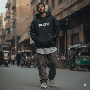 Sudadera con Capucha y Cremallera Corta de Gran Peso con Logotipo Personalizado REXFIT SPORTS para Hombre, Sudadera con Cremallera Estilo Vintage Lavado Ácido con Serigrafía - Product Image 1