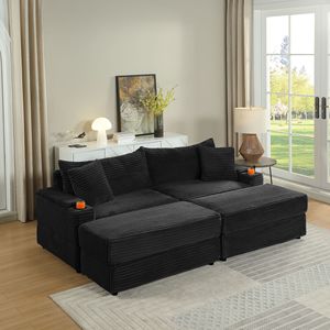 Divano Chaise Longue Profondo con 2 Cuscini Decorativi e Pouf per Soggiorno, Arredamento Confortevole - Product Image 1