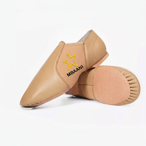Chaussures de danse jazz souples pour femmes MBAANI en cuir véritable, style ballerine, rose avec logo étoile - Product Image 3