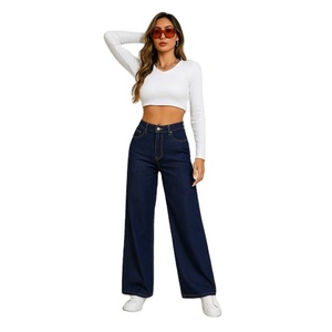 OSCA MODERN VINTAGE WIDE LEG STONE BLUE DENIM JEANS 100% Coton Extensible Écologique Durable Respirant Lavage Clair Taille Haute - Product Image 5
