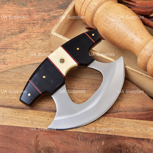 Custom Stainless Steel Ulu <b>Knife</b> with Wood <b>Handle</b> Ambidextrous Industrial Style Leather Sheath OEM ODM Wholesale Supplier - Product Image 2