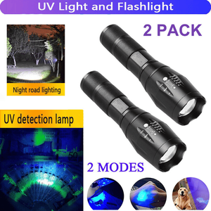 2-Pack 2-in-1 Zoomable <b>LED</b> <b>Flashlight</b> UV+White Detection Lamp Aluminum Body Black Color for Camping (TK/TMEU for Self Pickup) - Product Image 1
