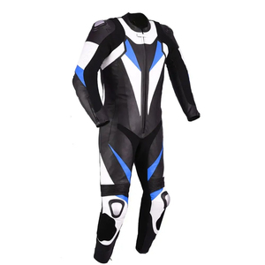 Combinaison de course moto respirante en polyester noir, blanc et bleu pour homme, résistante aux abrasions, avec fermeture éclair intégrale et protection frontale - Product Image 4