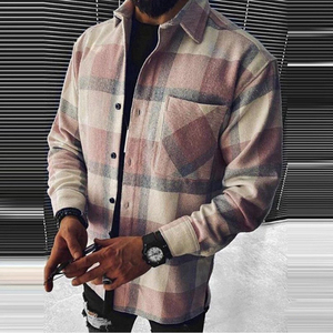 Men's Red Plaid Long Sleeve Flannel <b>TShirt</b> Regular Fit Casual Wear Woven Patterned Top - Product Image 2