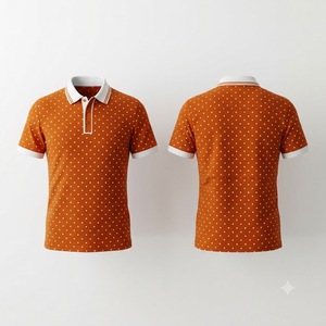 Men's Custom Rust <b>Orange</b> White Polka Dot <b>Polo</b> Shirt Fine Smooth Black Edges Short Sleeve Casual Cotton Golf Shirt Summer Top - Product Image 1