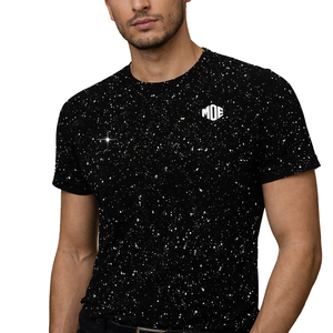Camiseta de Lujo para Hombre con Estampado Brillante, Negra con Puntos, de Moda, de Algodón, Informal, Fabricante OEM de Camisetas de Marca Privada - Product Image 1