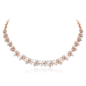 Rose Gold Diamond Flower Necklace and Earring Set Marquise Cut Women's Romantic Wedding Jewelry - Product Image 2