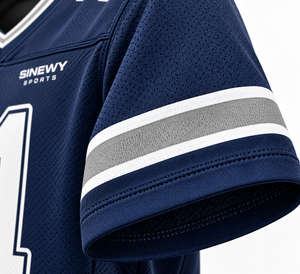 เสื้อฟุตบอลอเมริกันสีน้ำเงินกรมท่าสำหรับผู้ชาย ยี่ห้อ SINEWY SPORTS หมายเลข 11 คอวี แขนสั้น ผ้าตาข่ายระบายความชื้น - Product Image 4