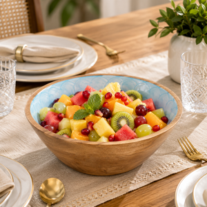 Bol de service en bois de manguier émaillé bleu ciel, fait main, sûr pour les aliments, pour salade, fruits, collations, décoratif, pour la cuisine, la table à manger, cadeau - Product Image 2
