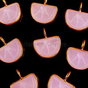 Colgante de Plata de Ley 925 con Baño de Oro y Gema Tallada de Calcedonia Rosa Natural en Forma de Melón de 10x13mm para Fabricación de Joyas - Product Image 6
