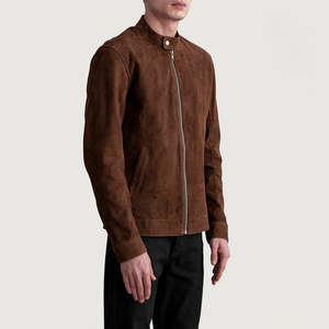 เสื้อแจ็คเก็ตหนังกลับสีน้ำตาล Zen Brown ของ Furat Leathers สไตล์ลำลองสำหรับขี่มอเตอร์ไซค์ ระบายอากาศได้ดี กันลม คอตั้ง ปักลายได้ตามต้องการ สำหรับผู้ชาย ฤดูหนาว แบบมีซิป - Product Image 3