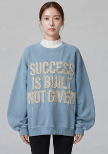 เสื้อสเวตเชิ้ตโอเวอร์ไซส์ปักลายขาดๆ แบบคอกลม ผ้าฟลีซ ถักนิตสำหรับฤดูหนาว ผสมโพลีเอสเตอร์/คอตตอน ทรงหลวมไหล่ตก สำหรับผู้ชาย - Product Image 5