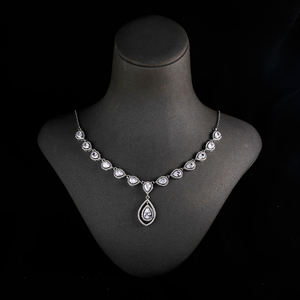 AMBER JEWELS T-2393 Ensemble collier et pendentif en cristal taille émeraude, plaqué argent, argent 925, bijoux de mariage classiques pour femmes, goutte d'eau - Product Image 1