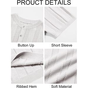 2025 hommes décontracté coton tricot texturé Stretch pull pull à manches courtes Henley chemises - Product Image 5