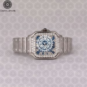 Charm Jewells Montre pour homme en acier inoxydable, boîtier de 40 mm, accents de diamants, analogique, mécanique, résistante à l'eau 10 bars, date automatique, luxe - Product Image 1