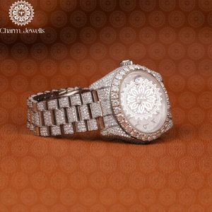 Montre de luxe pour femme Charm_Jewells, boîtier en acier inoxydable, cadran en cristal saphir, lunette sertie de diamants, quartz analogique, 30 mm, ronde, pliable - Product Image 3