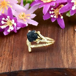 Natural Raw Black Tourmaline Gemstone <b>Ring</b> 18K Gold Plated <b>Open</b> <b>Ring</b> Handmade Black Crystal Statement Jewelry for Women Gift - Product Image 5