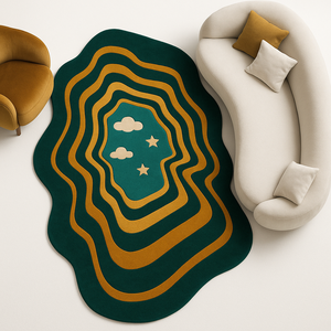 Alfombra Moderna Hecha a Mano, Alfombra de Lana de Color Verde y Dorado Personalizada, Reversible, Lavable, Apta para Mascotas, para el Hogar y Picnic - Product Image 1