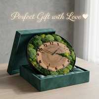 Jam Dinding Kayu Green Haven dengan Desain Artisan Kayu Berlumut, Gaya Rustic Hutan Hidup yang Memesona