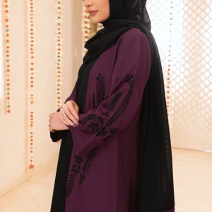 Women's Purple <b>Long</b> Sleeve Floor Length Breathable Loose Fit Abaya High Neck Modest <b>Dress</b> Solid Color Polyester Middle East - Product Image 2