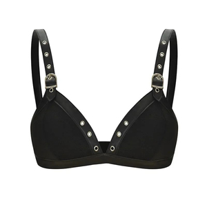 Wholesale Custom Logo Women Leather Bra Punk Style Buckle Strap Triangle Lingerie Bulk OEM Factory Direct Goth Women Leather - Product Image 2