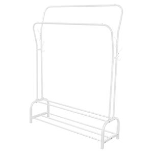 <b>White</b> Metal <b>Double</b> Tier Clothing Rack Standing Type Minimalist Design <b>Wardrobe</b> Storage Holder Non Foldable - Product Image 3