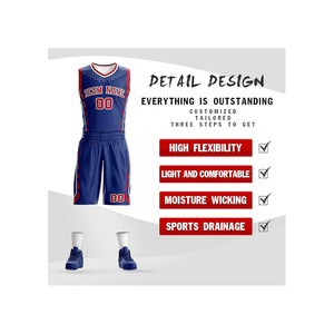 Conjunto de Uniforme de Baloncesto Personalizado Azul y Rojo con Nombre del Equipo 00, Sublimado, Malla Transpirable, Sin Mangas, Unisex, para Verano - Product Image 2