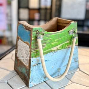 Macetas / Bolsas para Flores de Madera de Barco Reciclada, Color Original, para Decoración de Jardín, Hogar y Exteriores, Macetero Cekung de Ratán/Mendong Pequeño - Product Image 4