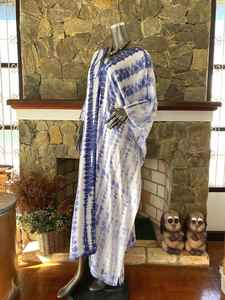 Vestido Kaftan de Rayón con Estampado Shibori Indigo, Talla Grande, Corte Holgado y Fluido, Ropa de Playa para Mujer - Product Image 4