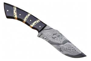 Couteau utilitaire d'extérieur en acier Damas forgé à la main avec manche en laiton incrusté - Product Image 6