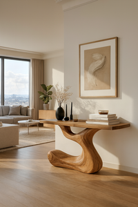 Consola de Madera Maciza Hecha a Mano Luxali, Mesa Auxiliar Estrecha para Entrada, Mesa Auxiliar con Borde Natural, Mueble Moderno Decorativo - Product Image 5