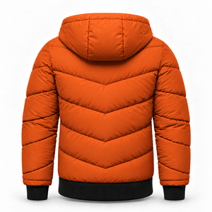 Custom Mens Hooded Puffer <b>Jacket</b> Warm Quilted Winter Coat Water Resistant Shell Ribbed Cuffs Multi Zipper Pocket Design - Product Image 3