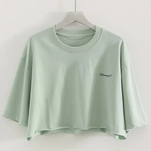เสื้อยืดโอเวอร์ไซส์ทรงครอป แขนสั้น คอกลม ผ้าฝ้าย สไตล์ลำลอง สตรีทแวร์ สำหรับผู้หญิง - Product Image 1