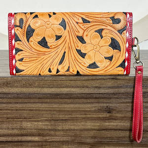 Hand Tooled Wallet Clutch Phone Credit Card Holder Stylish Multi Uses Mini <b>Purse</b> Genuine Handmade Western <b>Leather</b> Women's Wallet - Product Image 5
