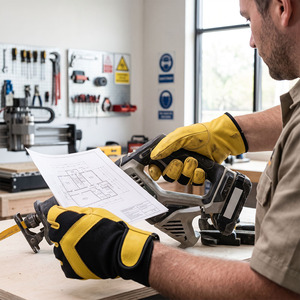 High Quality Smooth Goat Grain Leather Anti-Vibration <b>Driver</b> <b>Gloves</b> Adjustable Wristband Breathable Spandex Industrial Safety - Product Image 3
