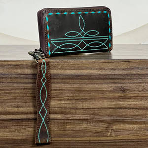 Nueva moda de alta calidad Durable Boot Stitch Cartera de pulsera de cuero genuino para mujeres Tarjetero Cremallera Embragues - Product Image 4