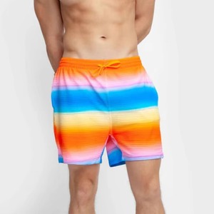 <b>Mens</b> Rainbow Stripe Swim <b>Trunks</b> Quick Dry Beach Shorts OEM Wholesale Swimwear Drawstring Summer Board Shorts - Product Image 5