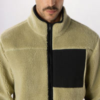 Veste zippée en polaire pour homme, couleur unie, panneau contrastant, extérieur doux et moelleux, pour l'hiver, vêtements décontractés