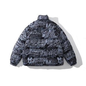 Men's Thick Short Style Casual Padded Warm Black Duck Stand-Neck Winter <b>Coat</b> <b>Zipper</b> Loose Puffer Jacket Raised Rubber Print - Product Image 6